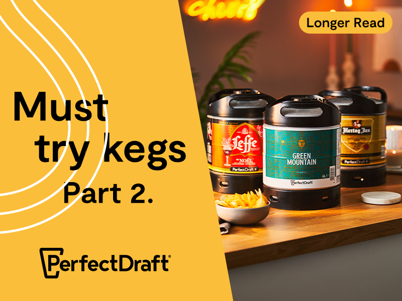 Must Try Kegs Part 2. A picture of three PerfectDraft Kegs on a kitchen counter top.